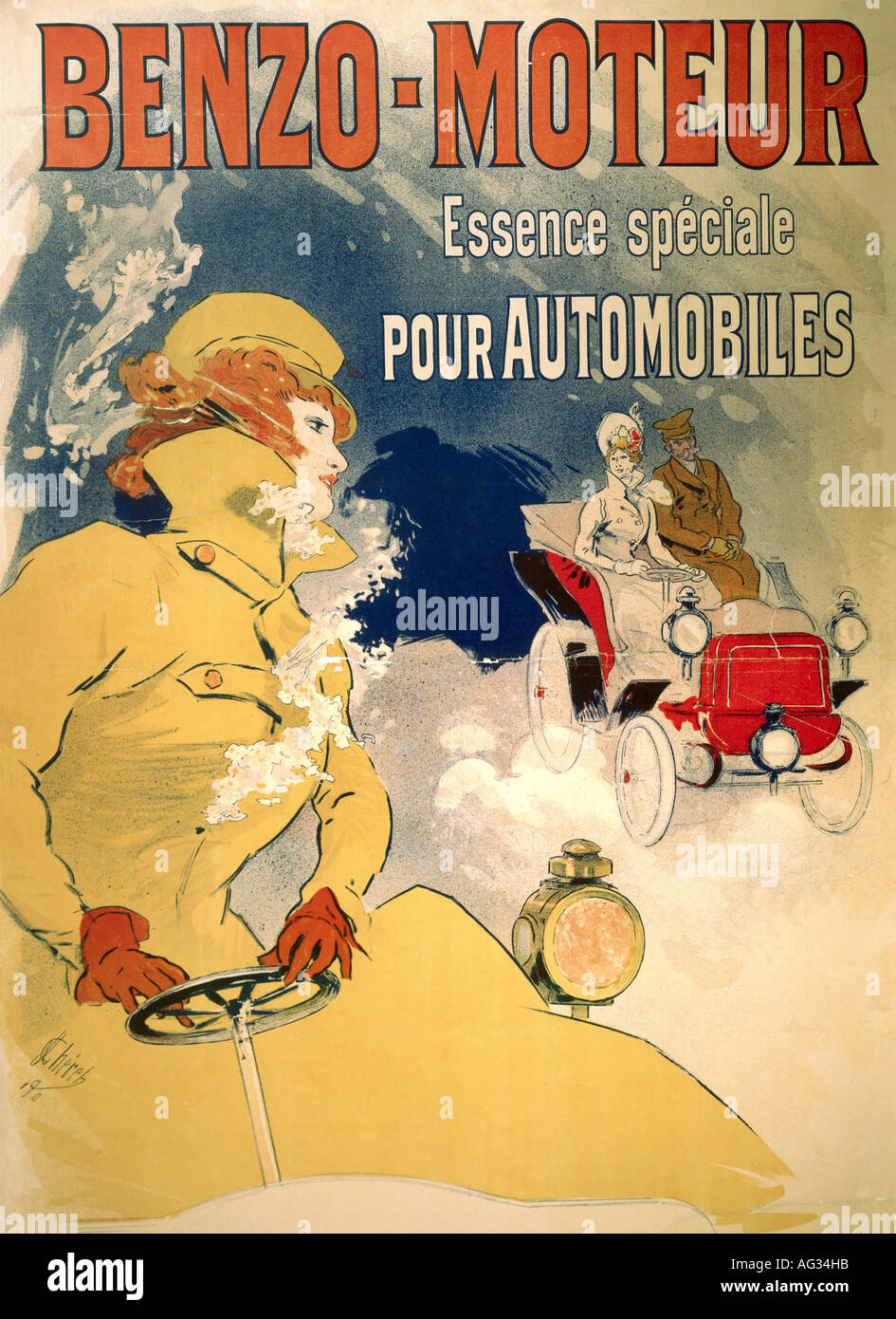 fine arts, Cheret, Jules, (31.5.1836 - 23.9.1932), poster for fuel 'Benzo-Moteur', 1890, lithograph, 123 x 86 cm, Die Neue Sammlung Munich, , Artist's Copyright has not to be cleared Stock Photo