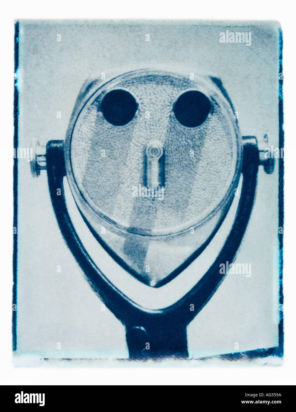 Polaroid transfer image of coin operated binoculars Stock Photo