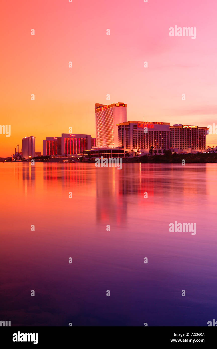 The Colorado River flows in front of Laughlin Nevada Stock Photo