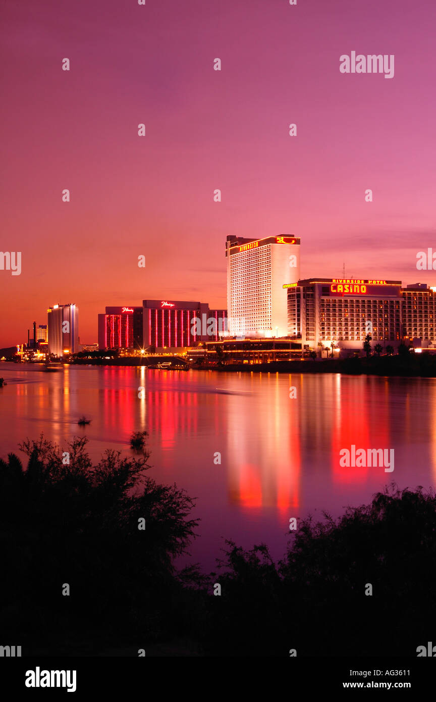 The Colorado River flows in front of Laughlin Nevada Stock Photo
