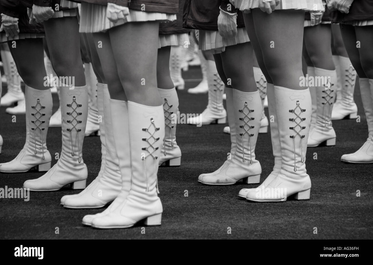 view of the legs of a majorette band Stock Photo Alamy