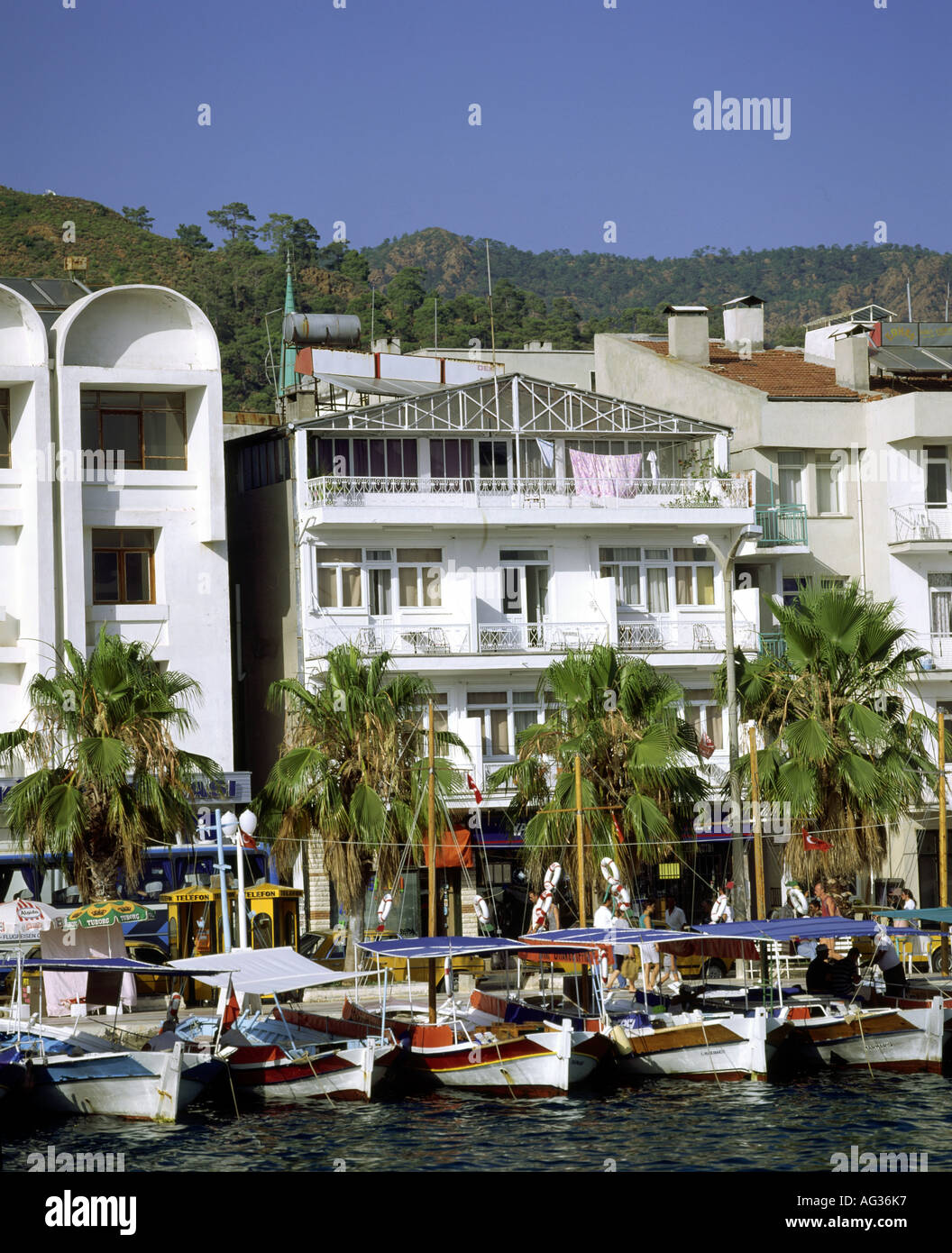 geography / travel, Turkey, Marmaris, harbour, boats, old town, promenade, Turkish Riviera, , Additional-Rights-Clearance-Info-Not-Available Stock Photo
