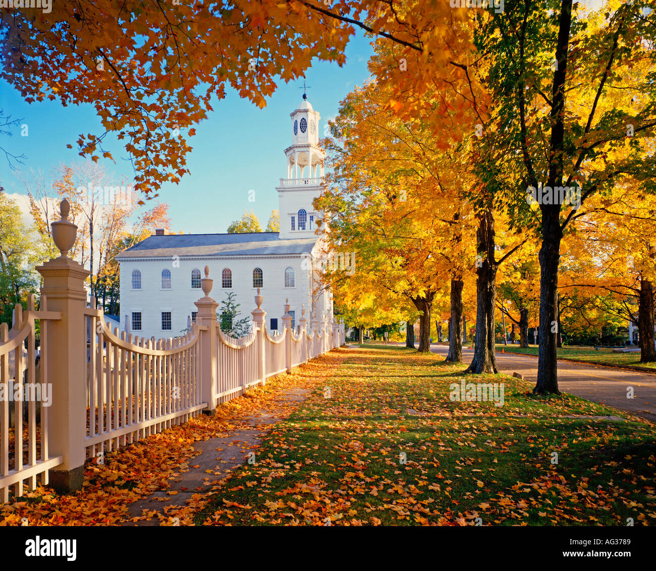 church during Fall foliage season in Bennington Vermont USA Stock Photo