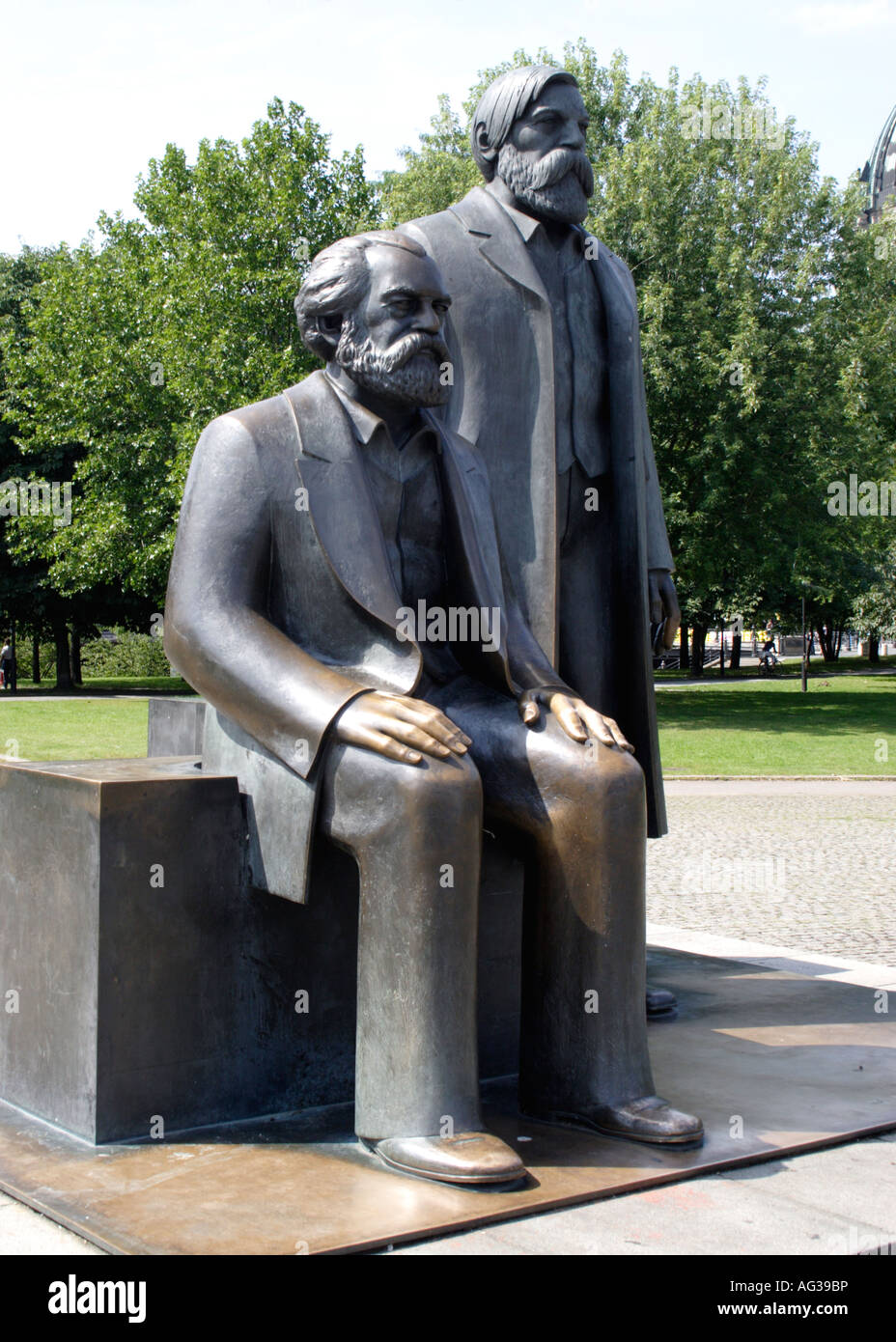 Statue of Karl Marx and Friedrich Engels at the Marx Engels Forum Berlin Stock Photo