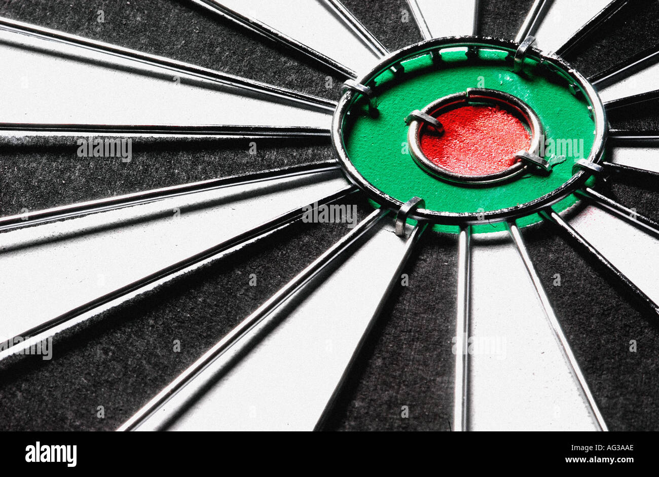 close up of centre of dart board showing bullseye Stock Photo