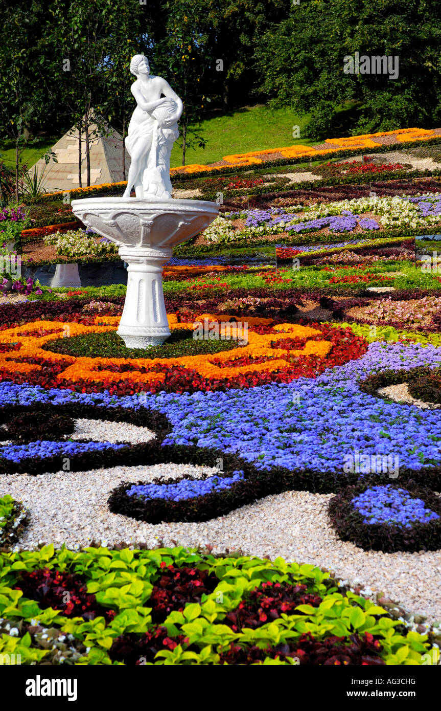 Artistic landscape gardening Colorful pattern made from flowers Stock Photo
