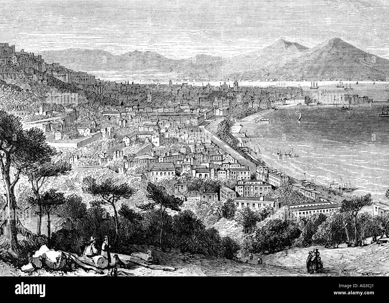 geography/travel, Italy, Naples, overview, engraving, 1860 Stock Photo