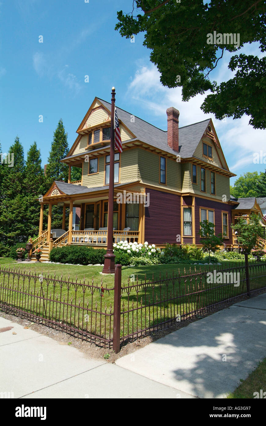 Victorian style homes at Arcadia Michigan MI Stock Photo