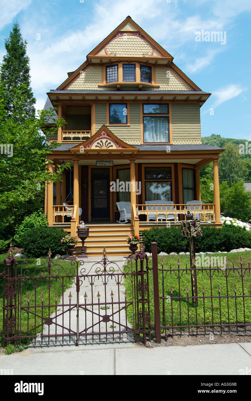 Victorian style homes at Arcadia Michigan MI Stock Photo