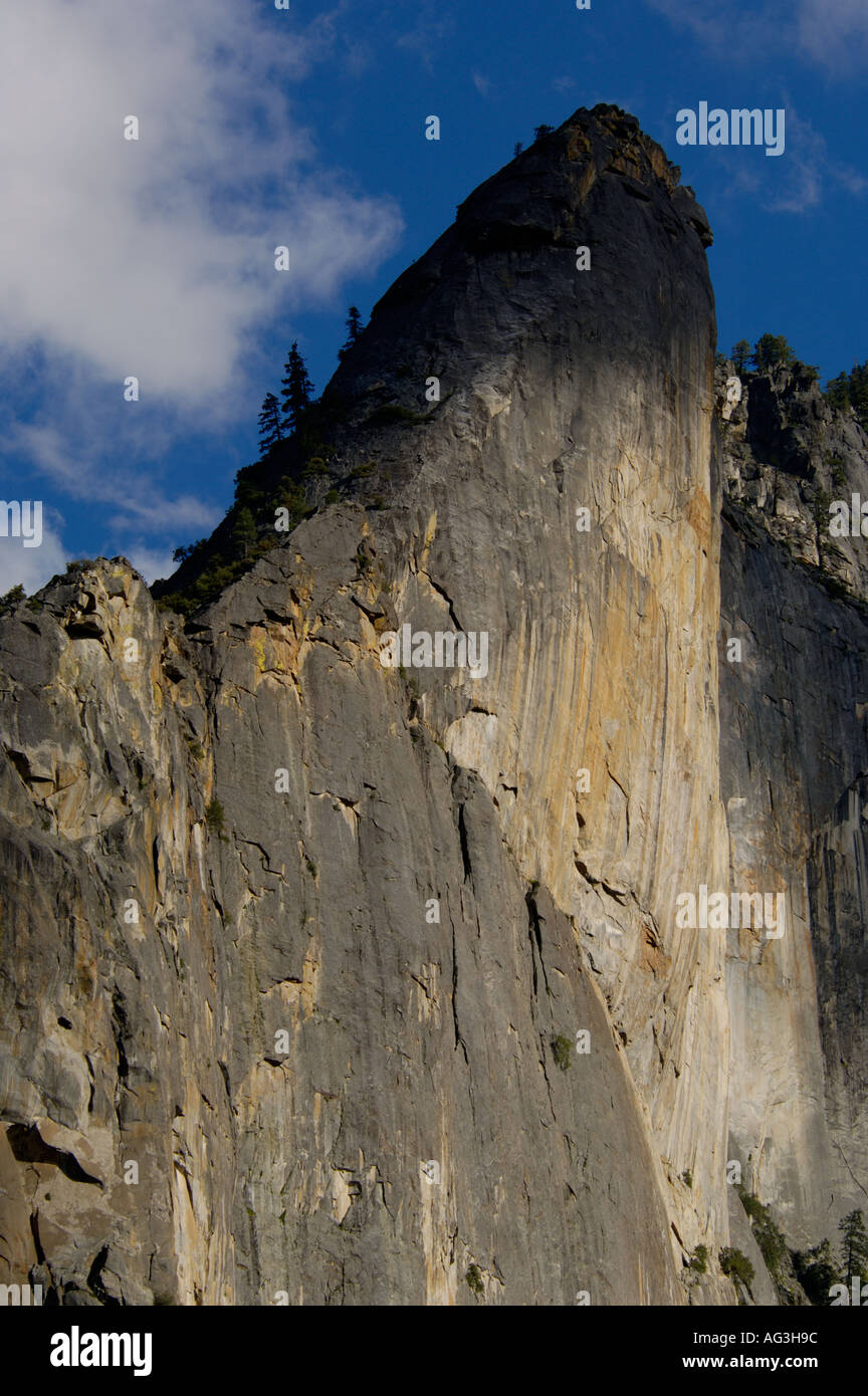 Sheer granite cliff face of Leaning Tower above Yosemite Valley