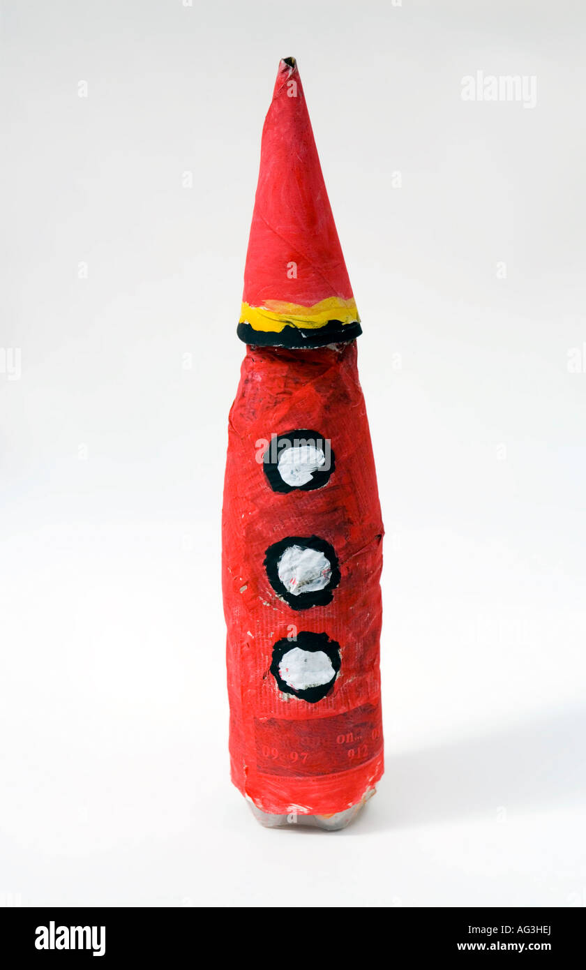 Children paper mache toy rockete Stock Photo