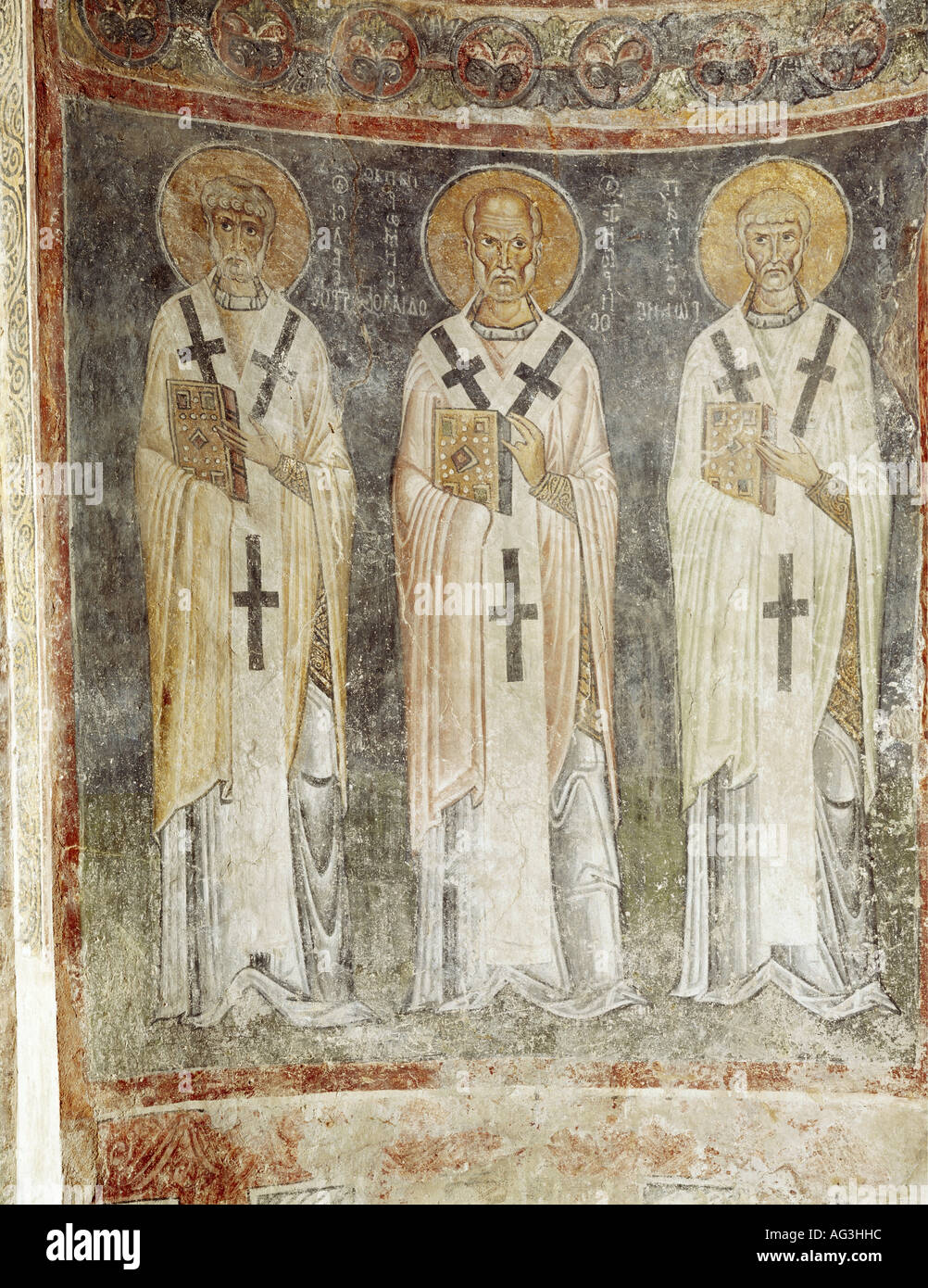 fine arts, religious art, pope, fresco, three Roman popes, 11th Stock