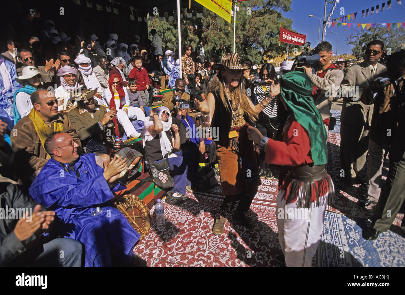 Algeria Tamanrasset People enjoying at TAFSIT or Spring festival Stock
