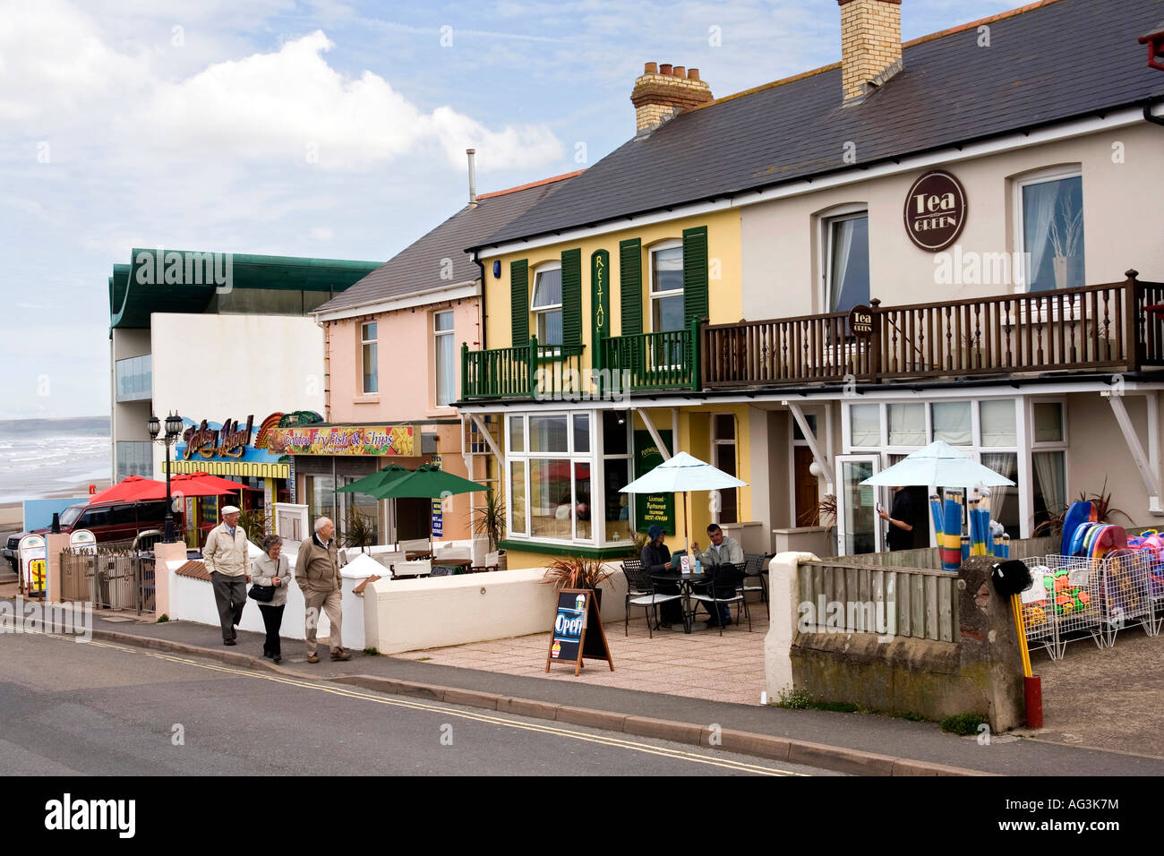 UK Devon Westward Ho Golf Links Road seafront cafes Stock Photo Alamy