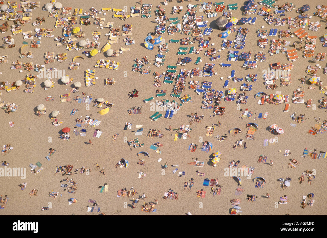 Arial view of a crowd of people on the beach Stock Photo
