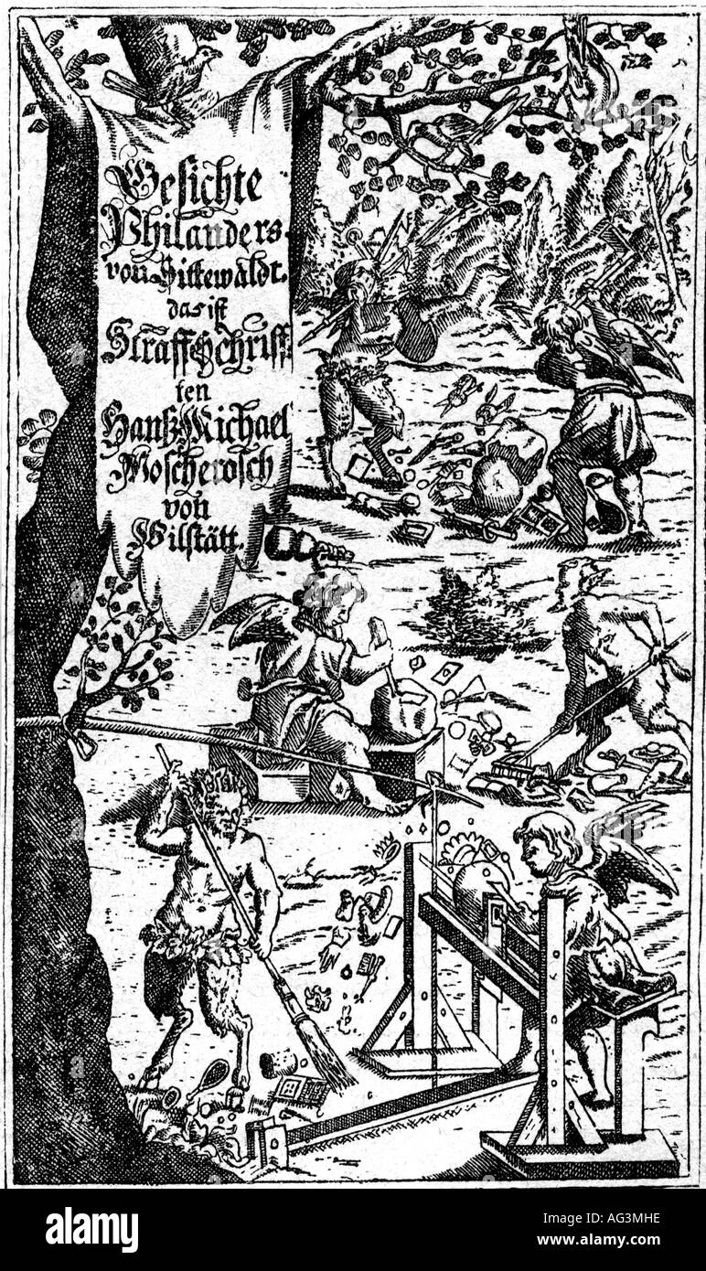 Moscherosch, Johann Michael, 5.3.1601 - 4.4.1669, German author/writer, works, "Gesichte des Philander von Sittewald", 1642, title, issue 1650, satire, Buchtitel, 17th century, literature, , Stock Photo