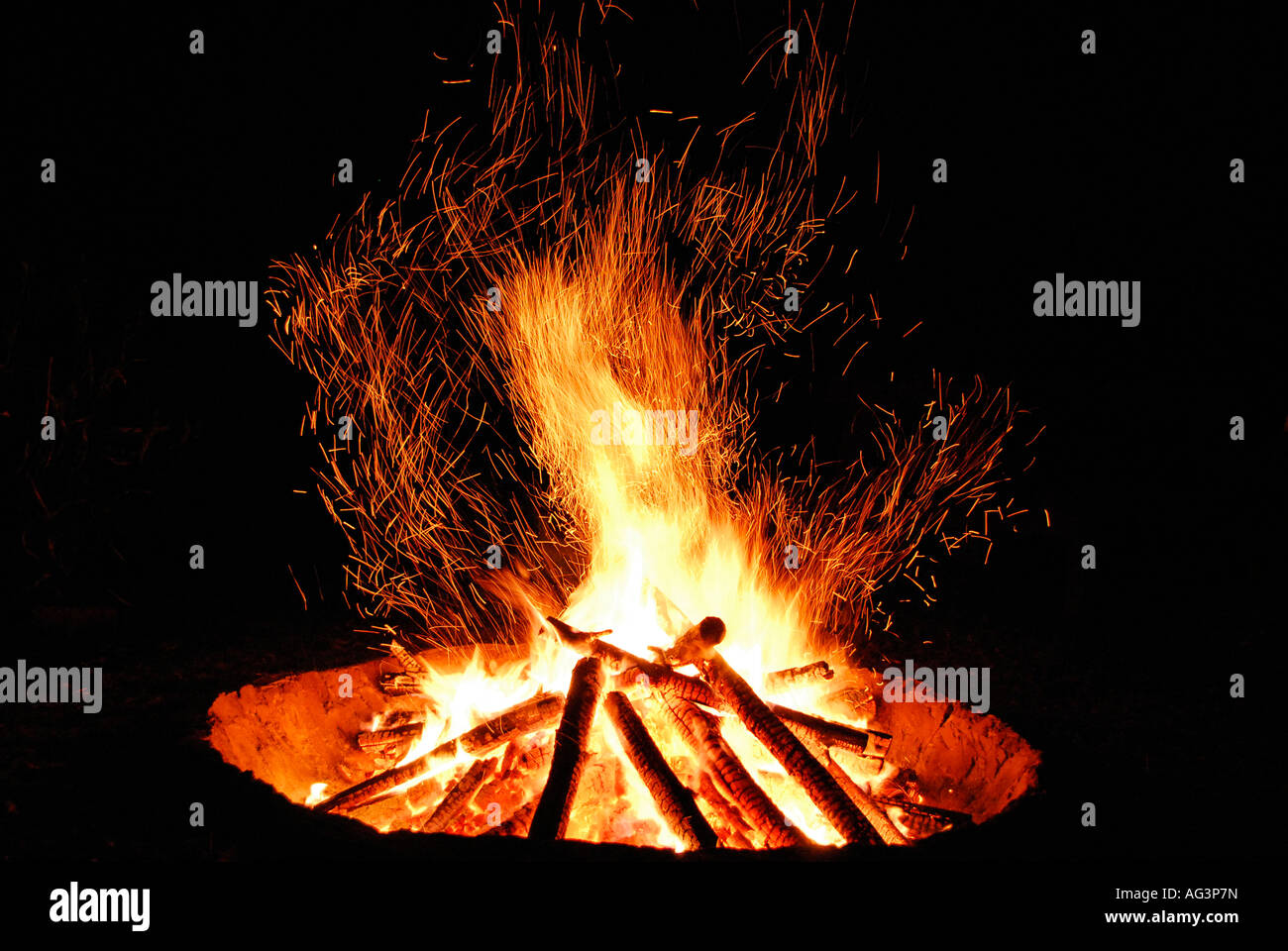 Brightly burning campfire, South Africa Stock Photo