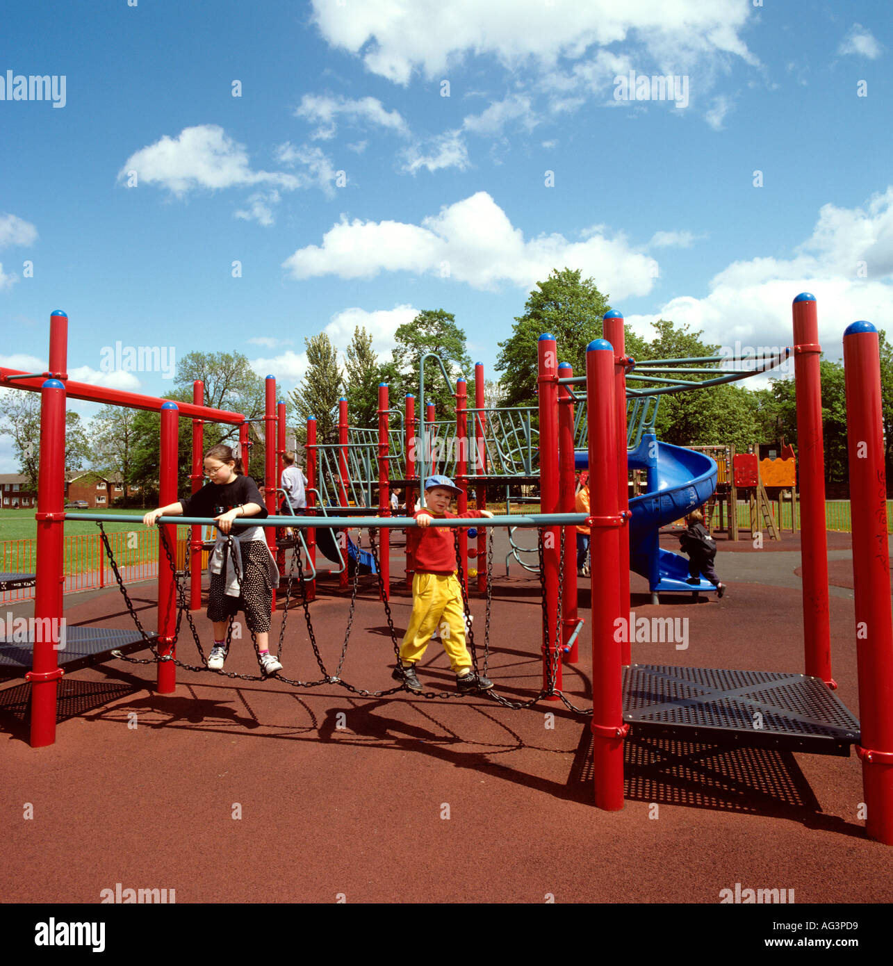 Cheshire Stockport children playing in urban play area Stock Photo Alamy