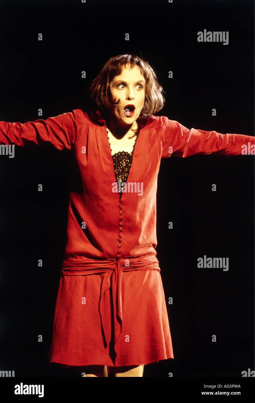 Köhler, Juliane, * 6.8.1965, German performer/actress, half length, in play 'Das kunstseidene Mädchen', Cuvillies Theatre Munich, 1994, Stock Photo
