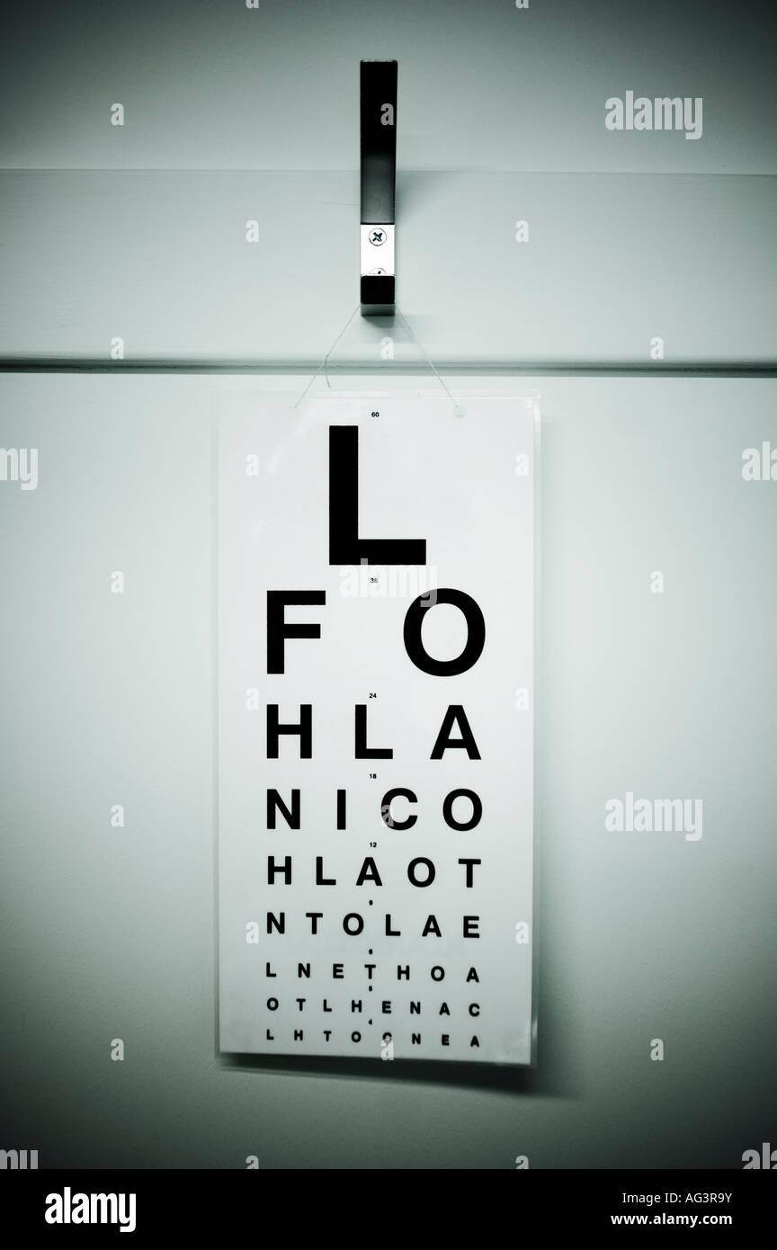 Optical test chart hanging from hook in doctors surgery Stock Photo Alamy
