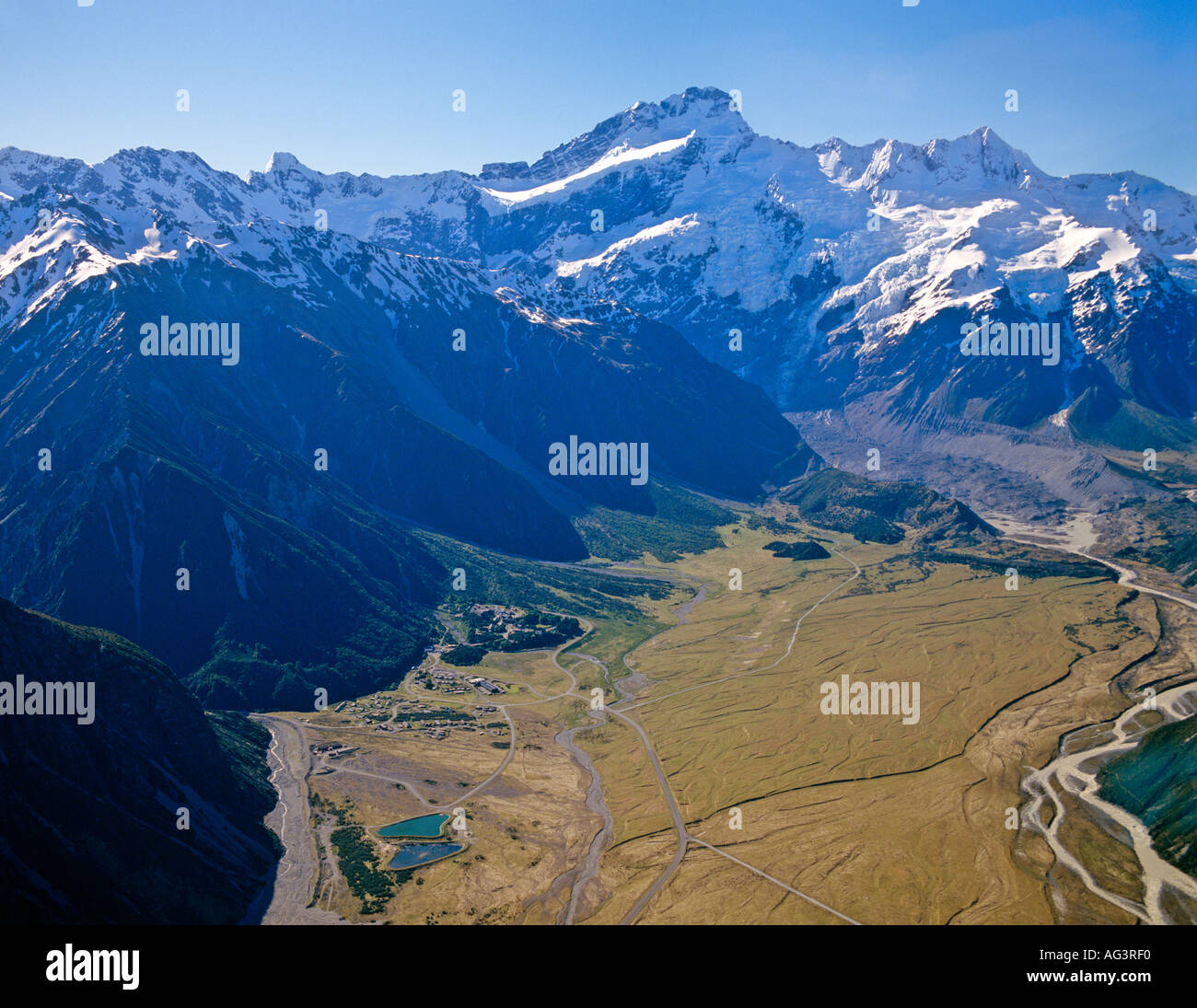 Aerial view of Mount Cook village New Zealand Stock Photo - Alamy
