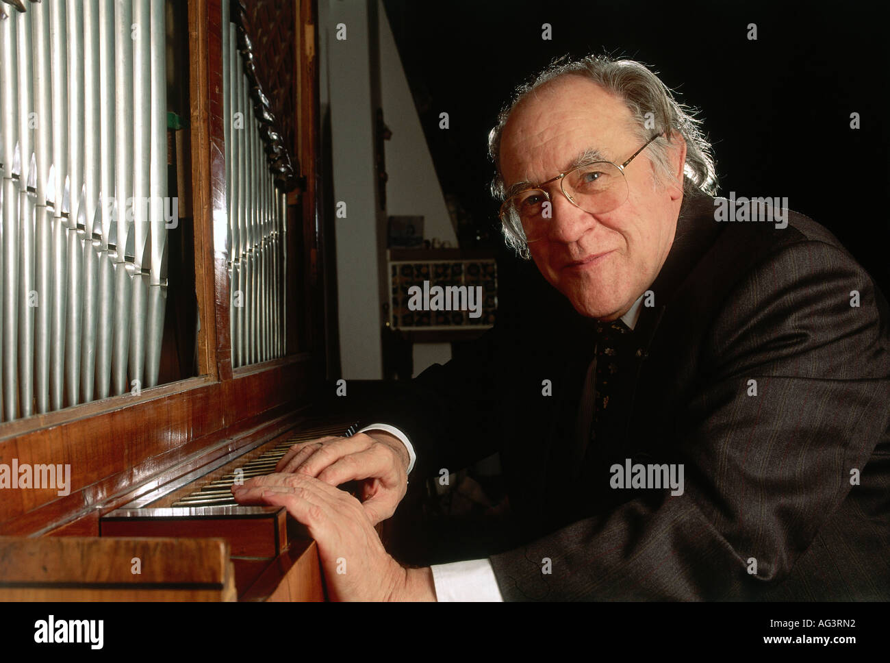 Everding, August, 31.10.1928 - 26.1.1999, German intendant, portrait, sitting in front of organ, 1995, Stock Photo