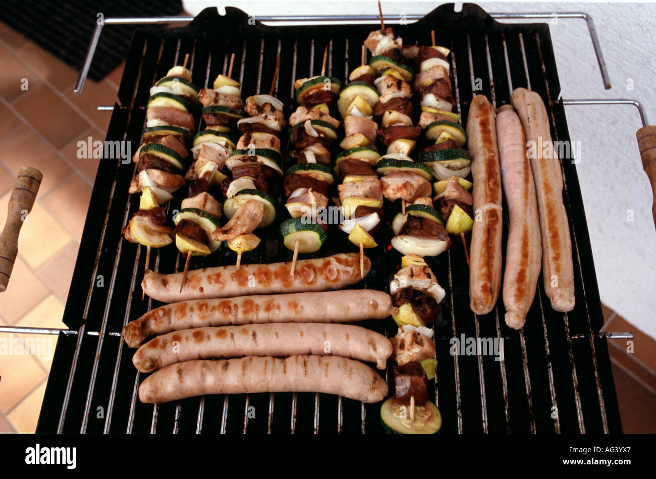 Bratwurst banger shashlik with charcoal cancer carcinogenic hires