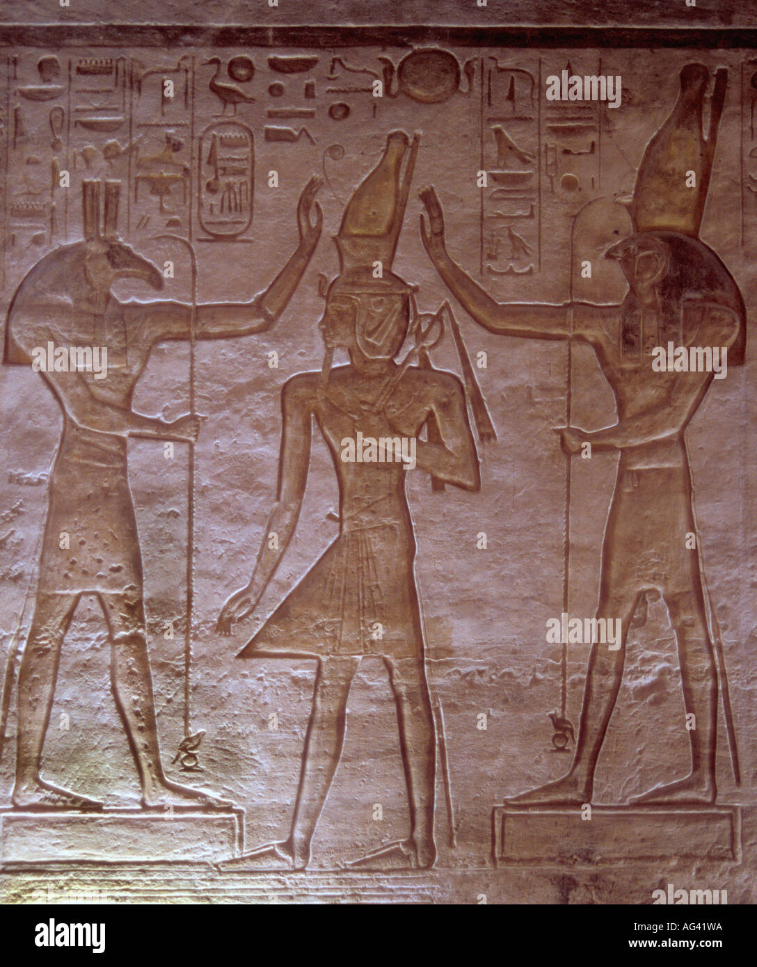 Frescoes inside the Temple of Queen Nefertiti at Abu Simbel on the