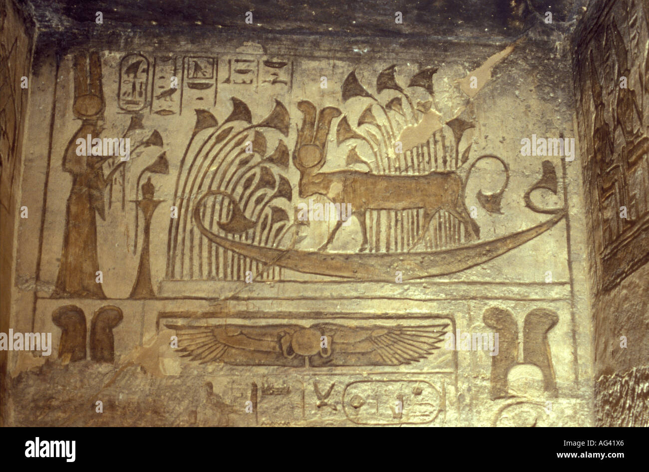 Frescoes inside the Temple of Queen Nefertiti at Abu Simbel on the