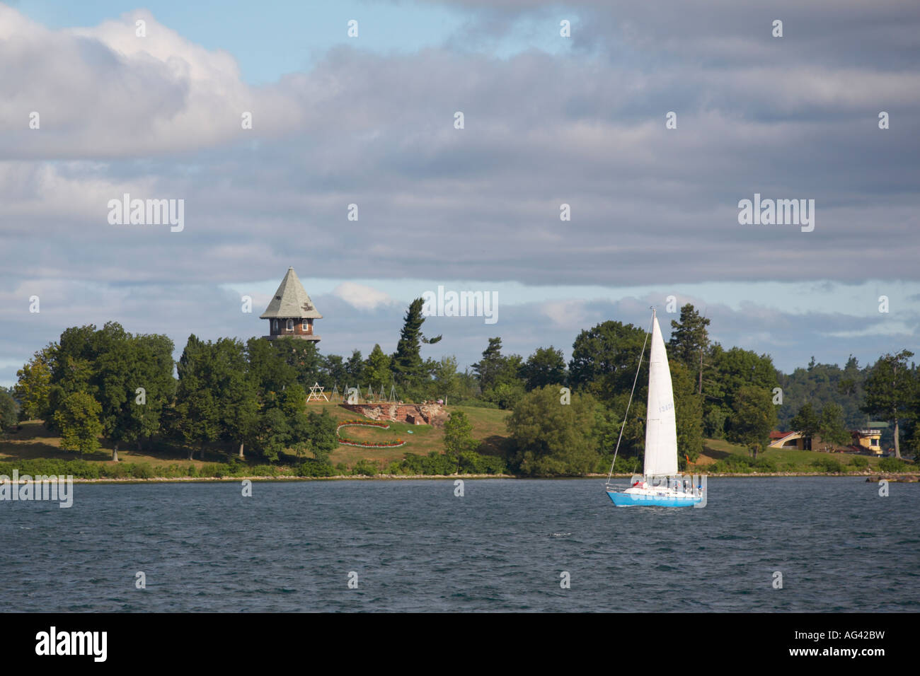 Sailboat in the St Lawrence River in the Thousand Islands St Lawrence Seaway region of New York State Stock Photo