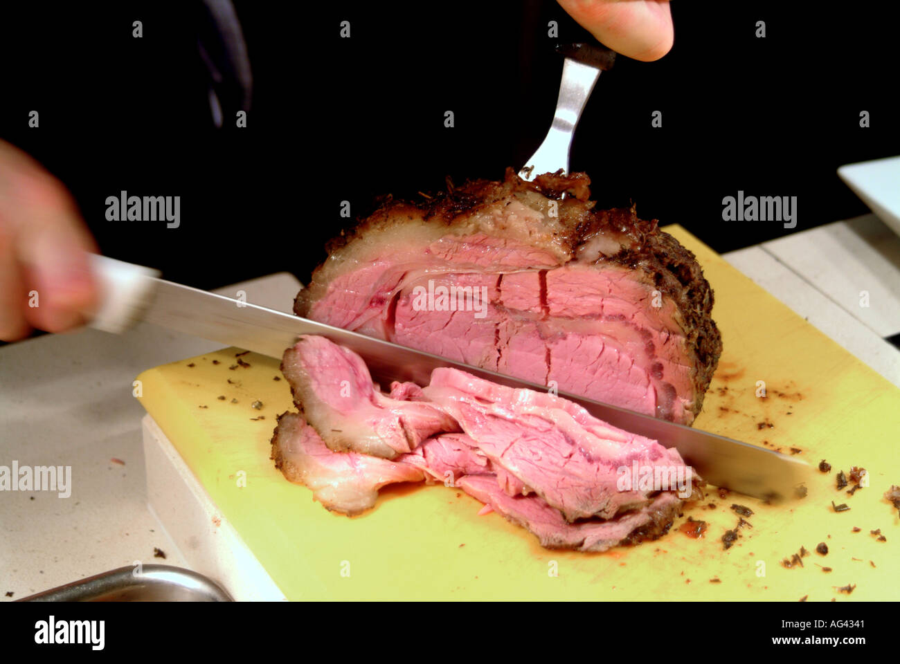 Carving roast beef Stock Photo Alamy