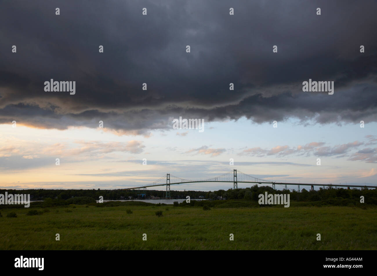 Storm clouds over the St Lawrence River in the Thousand Islands St Lawrence Seaway region of New York State Stock Photo