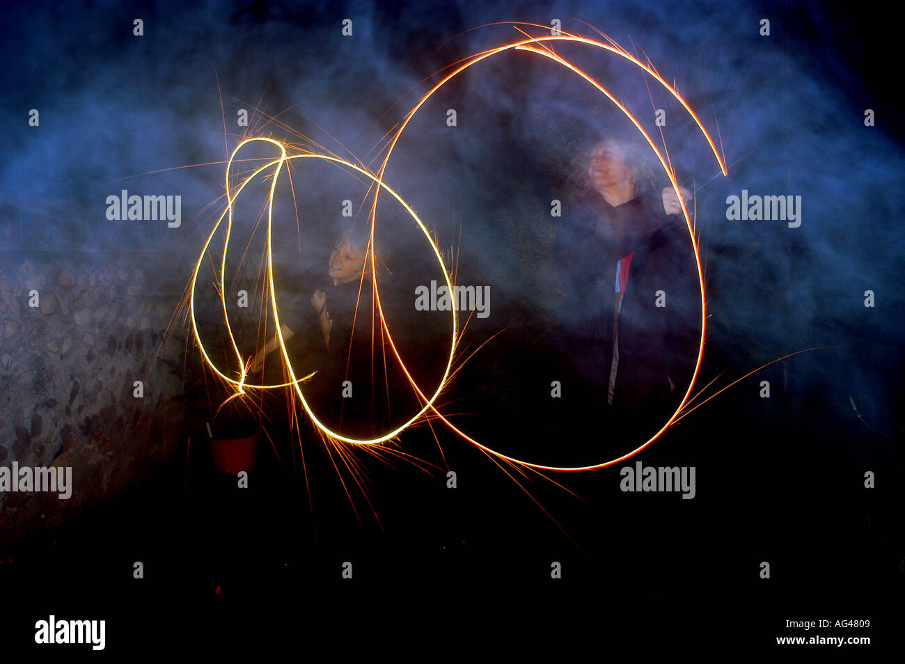 Fireworks. Family firework display at home. Essex, England