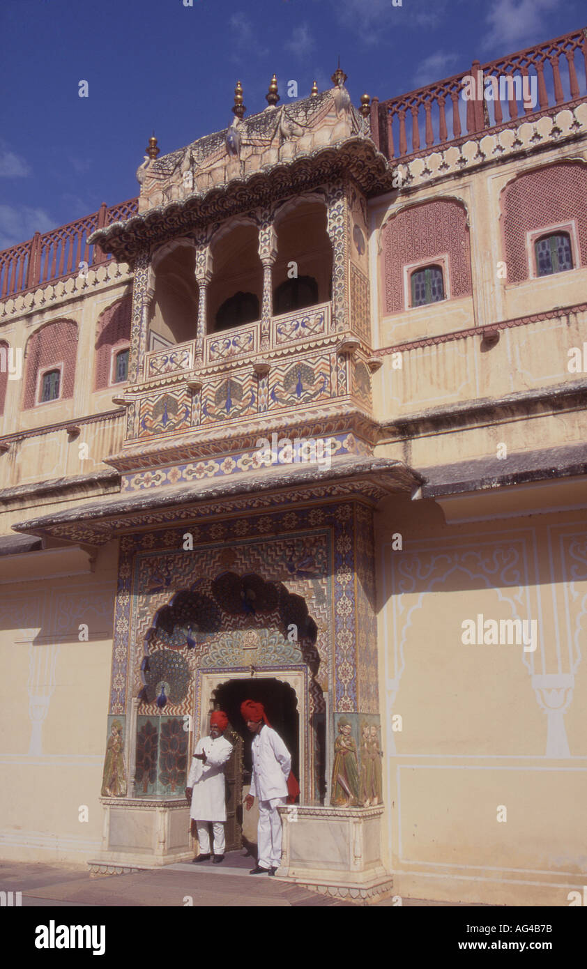 India Rajasthan Royal guards at Jaipur palace Stock Photo