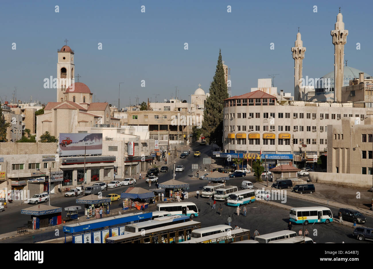 View of the JETT bus station located near to the King Abdullah I Mosque in  Amman downtown Jordan Stock Photo - Alamy