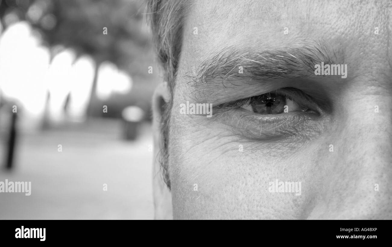 Close-up of intense man's face. Stock Photo
