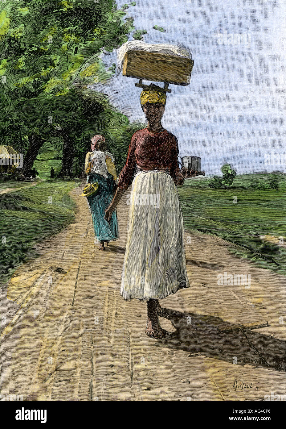 Jamaica woman on her way to market 1890s. Hand-colored halftone of an illustration Stock Photo