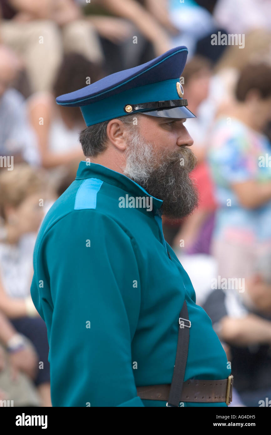 Orenburg State Russian Folk Choir member in Cossack costume, Plaza Arriaga Bilbao Basque Country Spain Stock Photo