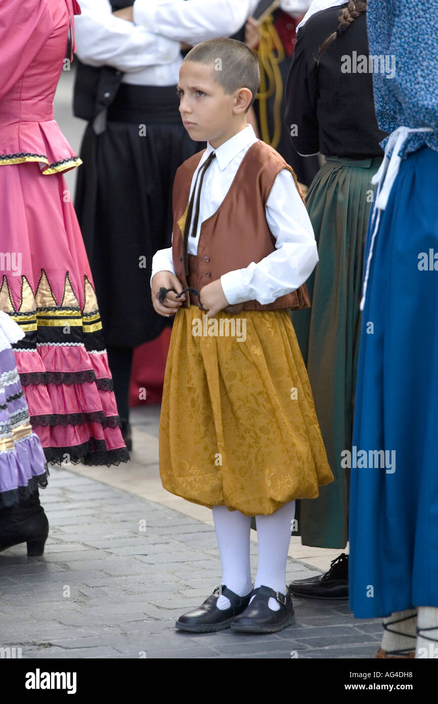 Young boy in Spanish traditional folk costume, Plaza Arriaga Bilbao