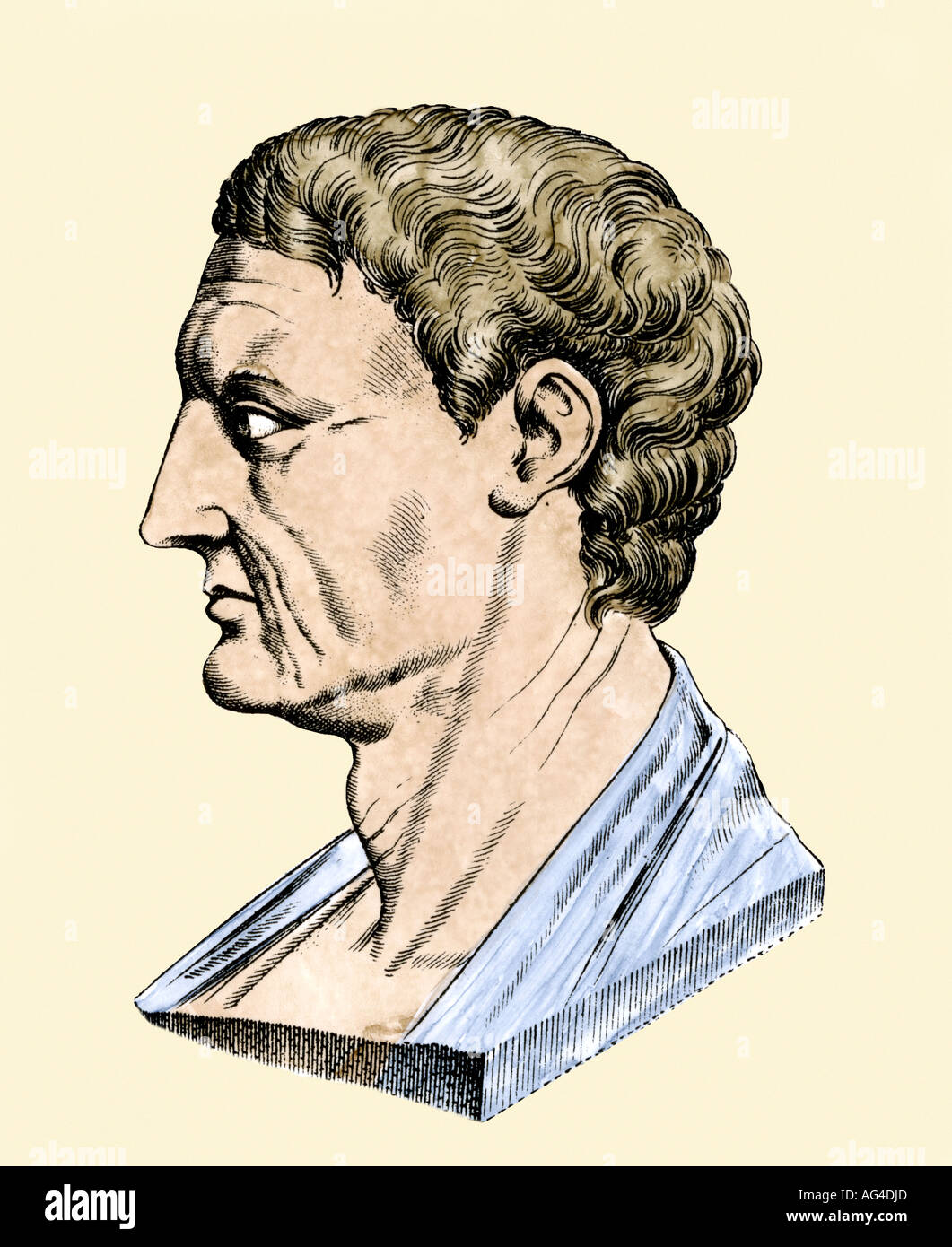 Aristotle. Hand-colored woodcut Stock Photo