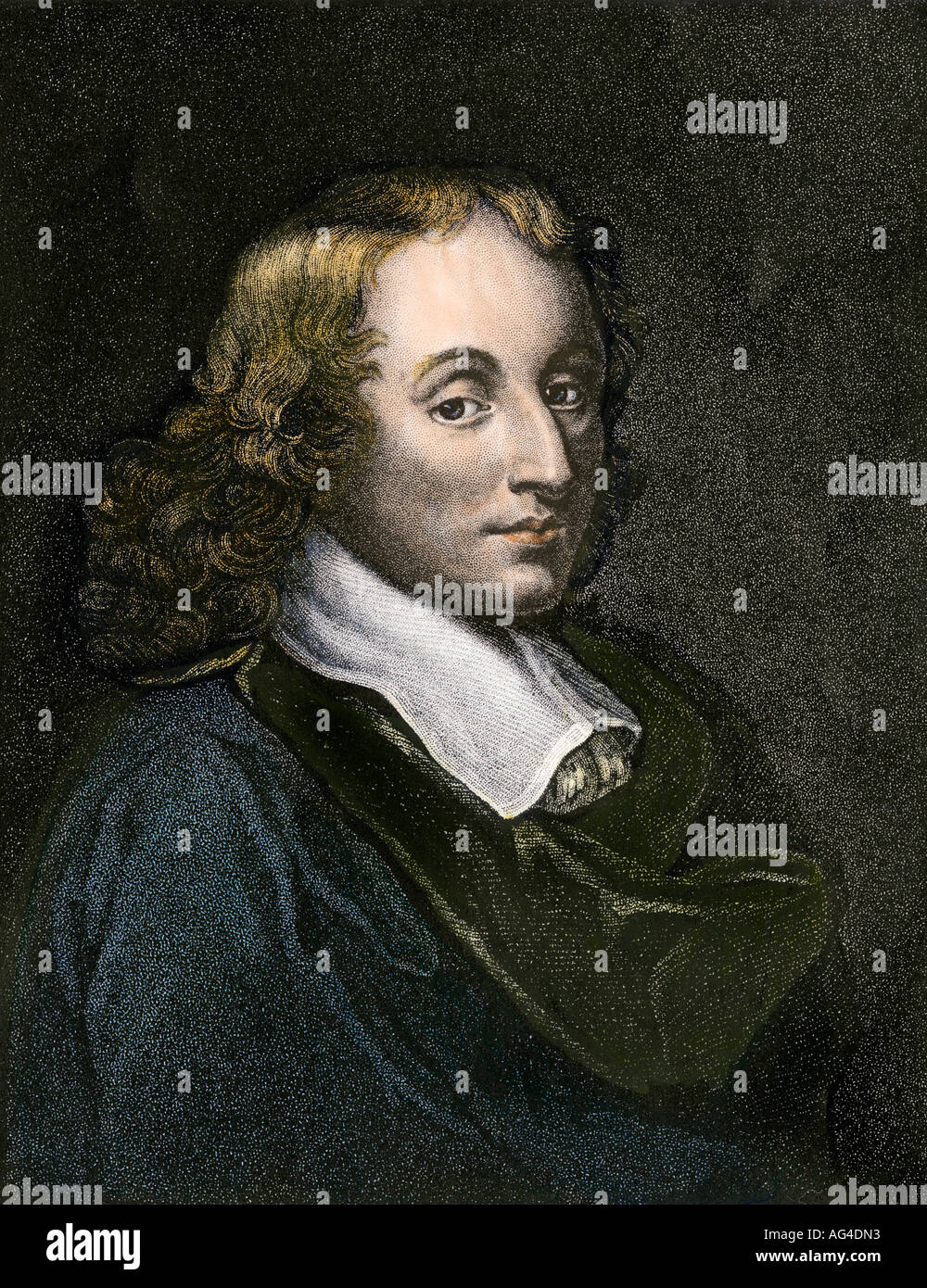 Blaise Pascal. Hand-colored steel engraving Stock Photo