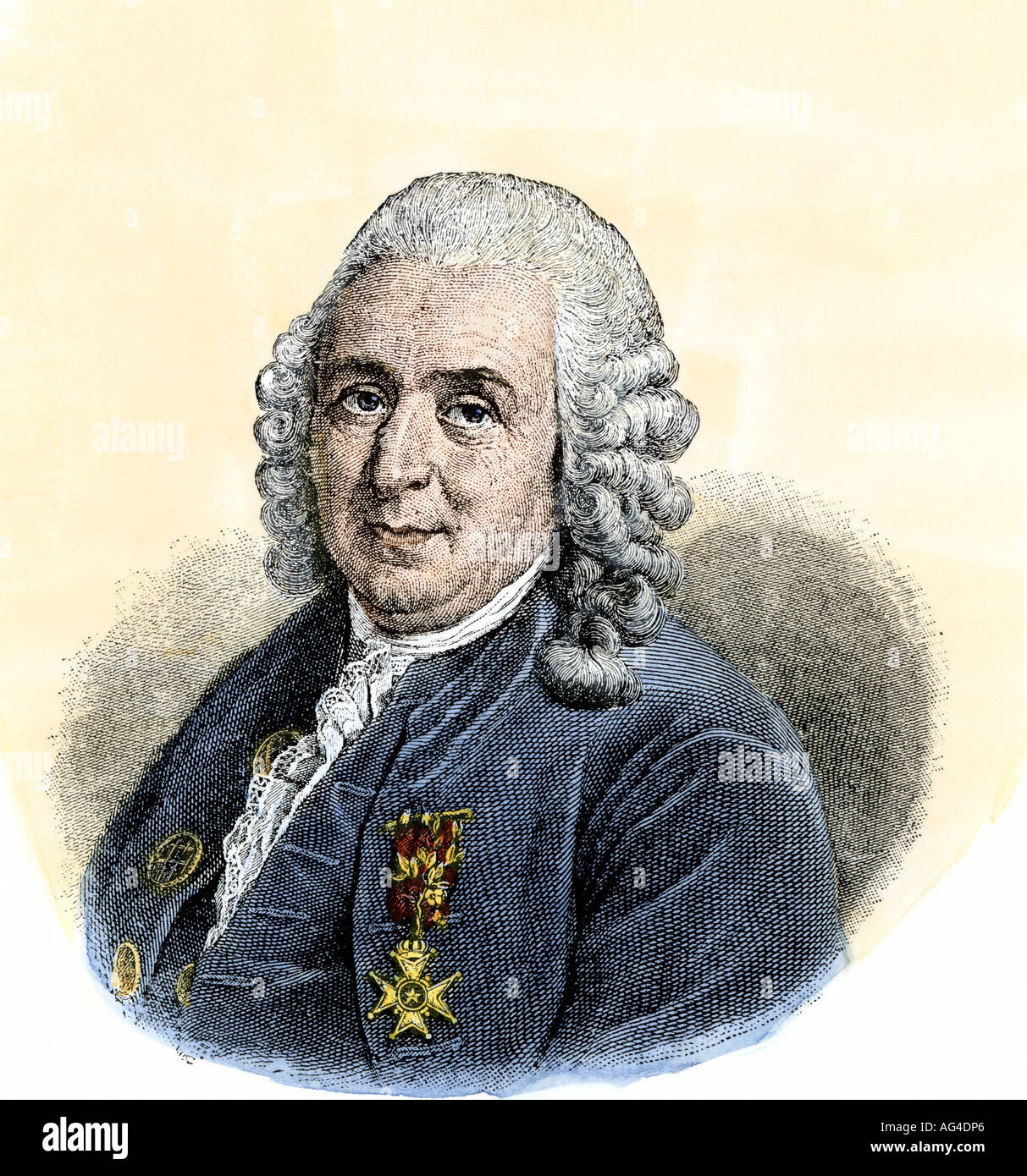 Carolus Linnaeus. Hand-colored woodcut Stock Photo