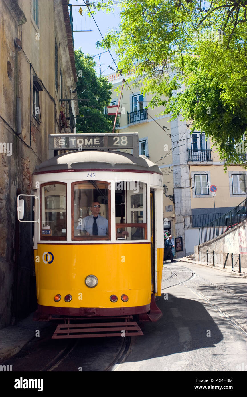 Historical tram No 28 - Lisbon Portugal Stock Photo