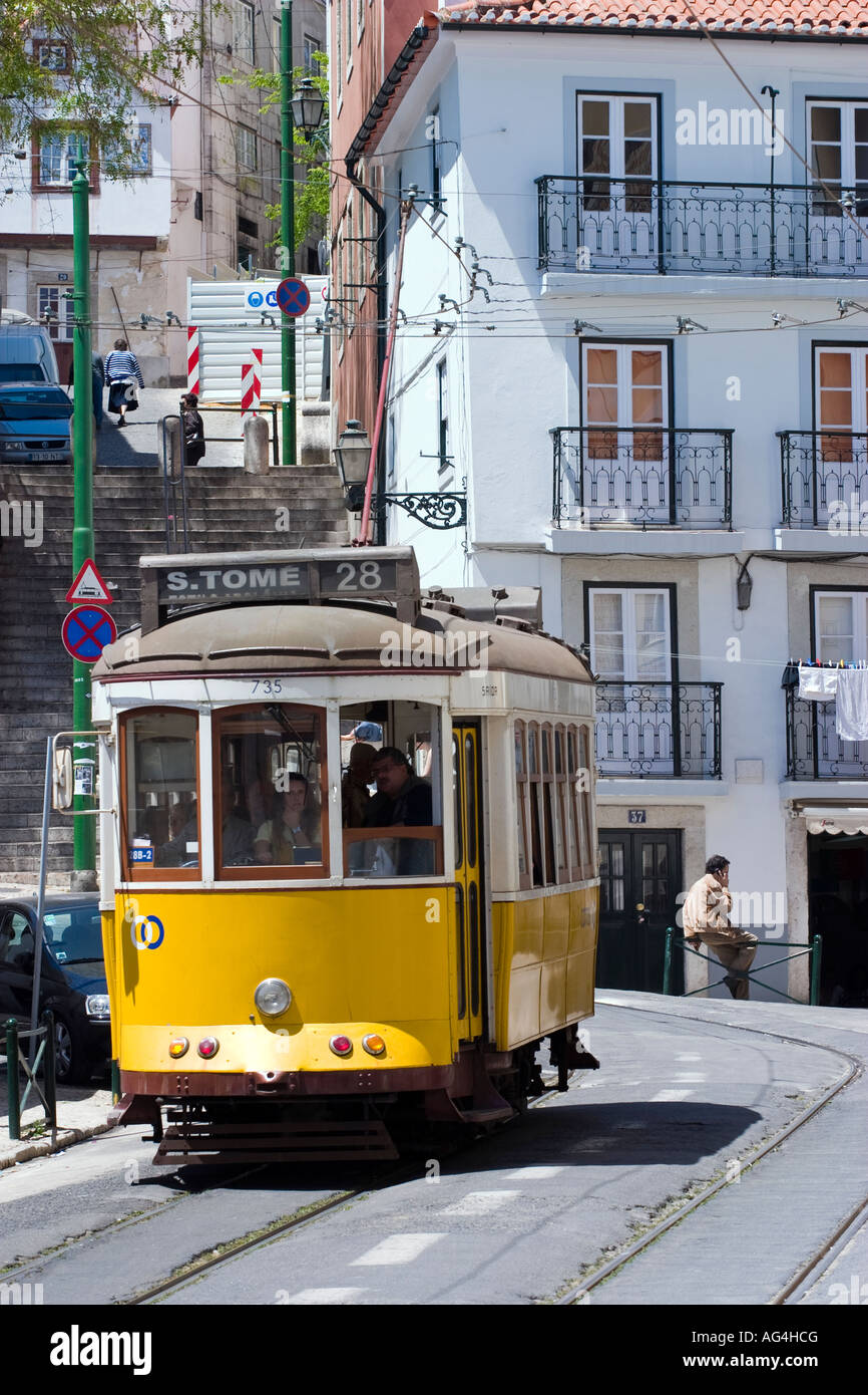 Historical tram No 28 - Lisbon Portugal Stock Photo