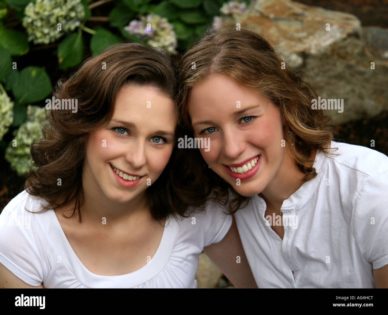 teen girls and fraternal twins Stock Photo