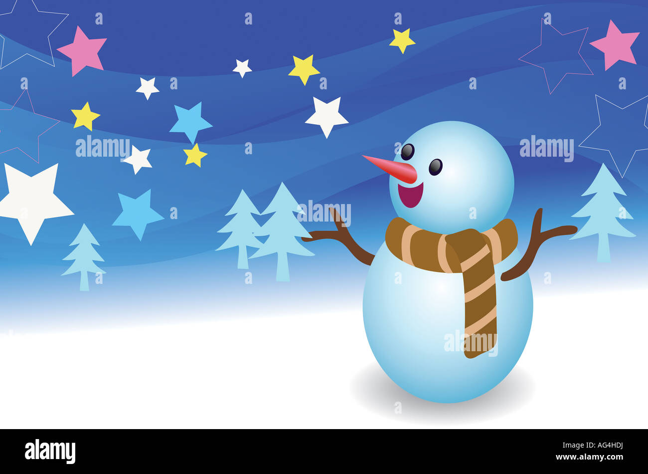 The snowman at the starry night Stock Photo - Alamy