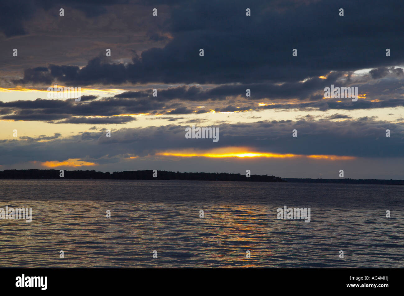 Sunset over the St Lawrence River in the Thousand Islands St Lawrence Seaway region of New York State Stock Photo