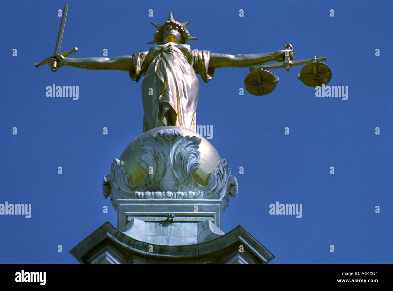 The statue of Justice with her scales on top of the Old Bailey London