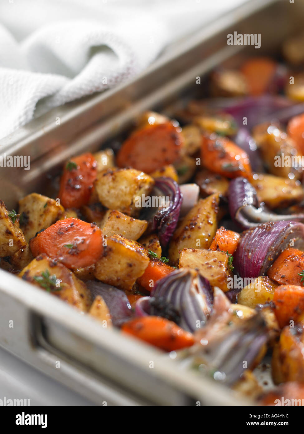 whole grain mustard and honey glazed roast vegetables Stock Photo Alamy