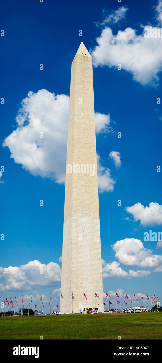 'Washington Monument' on a sunny day with a rich blue sky and fluffy white clouds Stock Photo